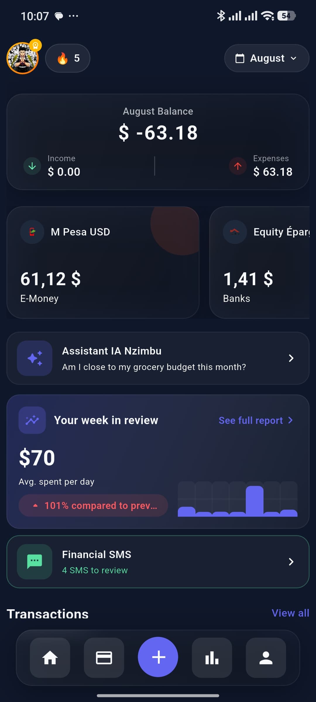 Home dashboard